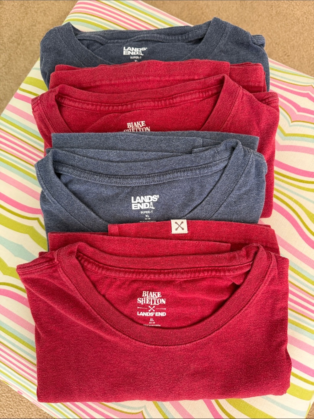 4 Lands End SS T Shirts, red- Blake Shelton, blue-super T all Xl